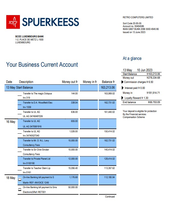 Modèle Word et PDF de relevé de compte bancaire de la BCEE Luxembourg